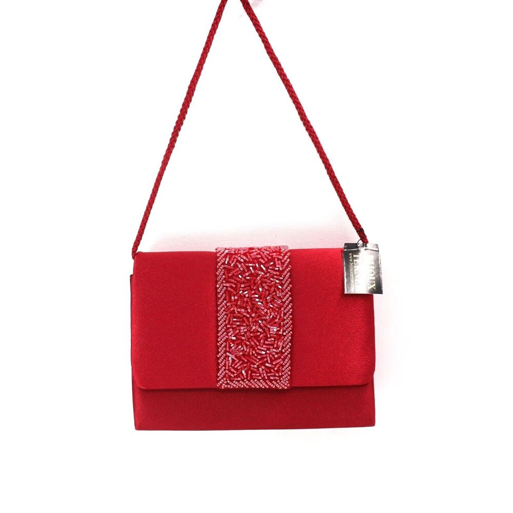 Bijoux Terner Crossbody Handbag Women Ruby Red Satchel Beads Purse Shoulder Bag